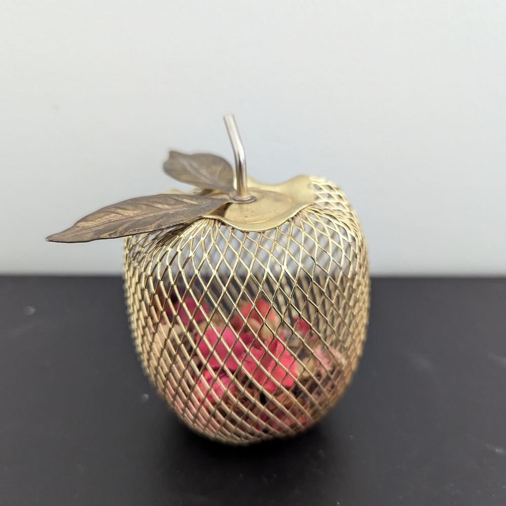 Vintage 1950s Gold Toned Mesh Apple Potpourri Decor